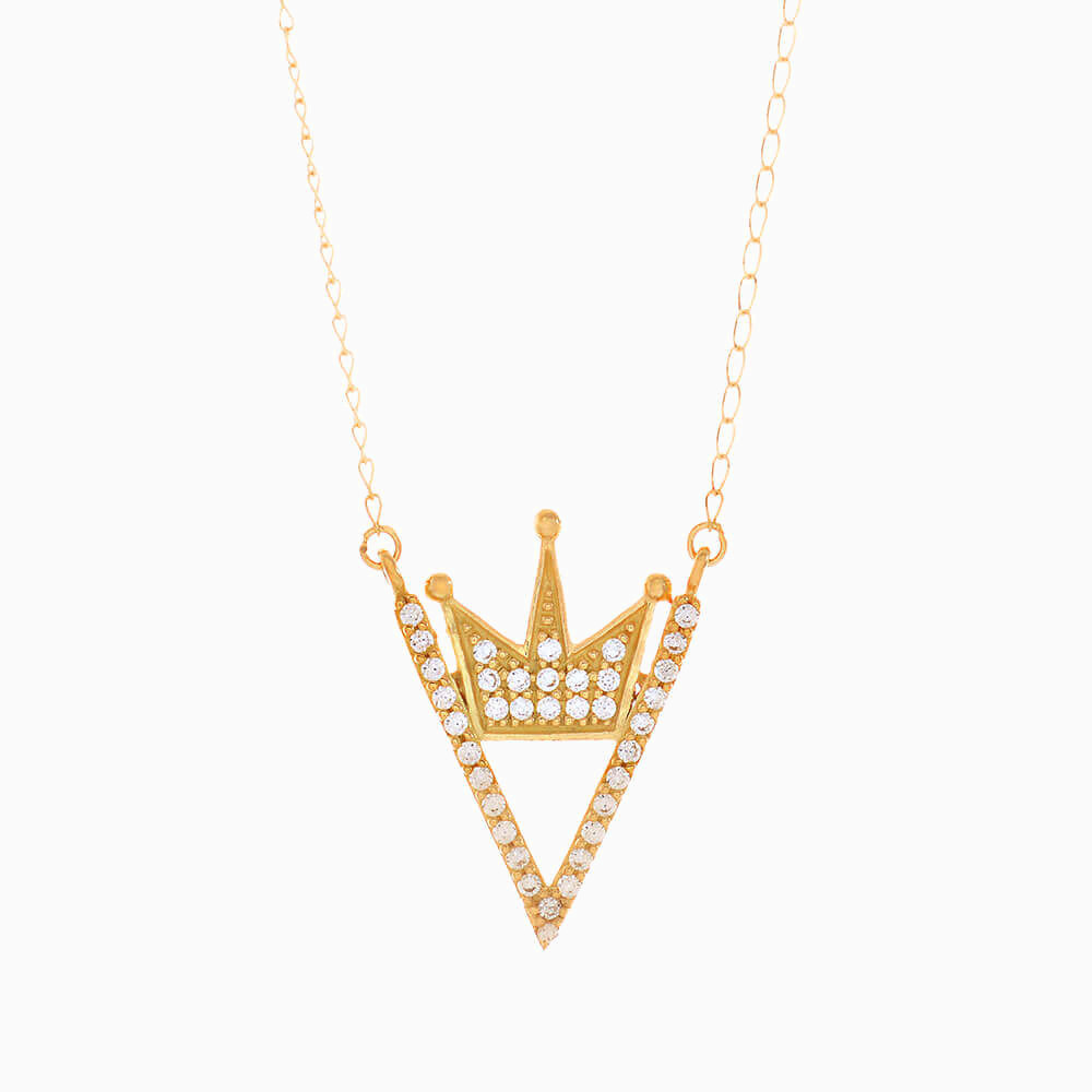 18K Gold Cubic Zirconia Pendant Necklace