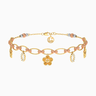 Flower Cubic Zirconia Chain Bracelet in 21K Gold - 22010110481