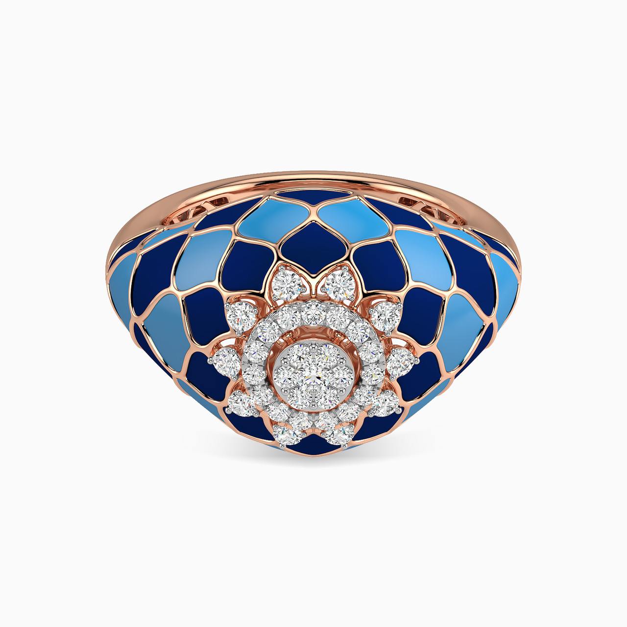 18K Gold Diamond & Enamel Coated Statement Ring