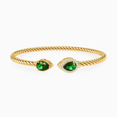 Pear Green Stones Bangle Bracelet in 18K Gold - 21009110167