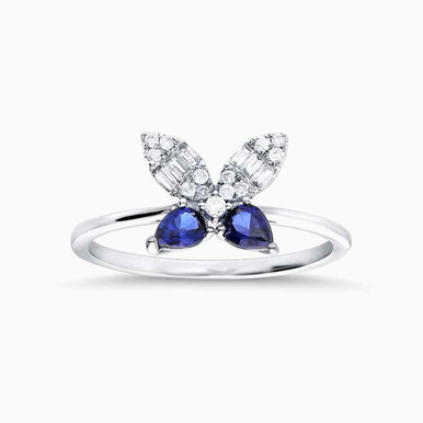 Butterfly Diamond & Blue Stone Ring in 18K Gold - KR604706SB