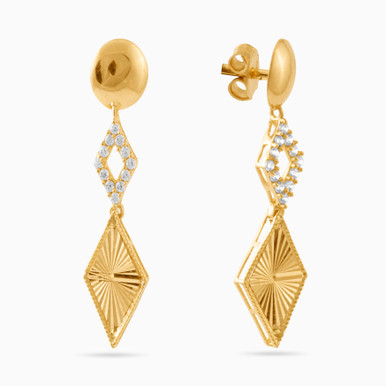 Rhombus Cubic Zirconia Drop Earrings in 21K Gold - 22003110016 Rhombus Cubic Zirconia Drop Earrings in 21K Gold - 22003110016