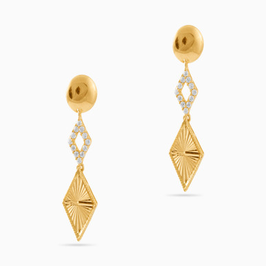 Rhombus Cubic Zirconia Drop Earrings in 21K Gold - 22003110016