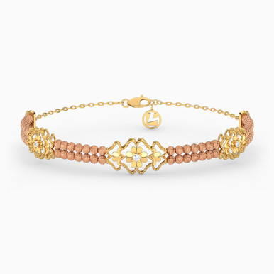Flower Cubic Zirconia Chain Bracelet in 21K Gold - 22010110430