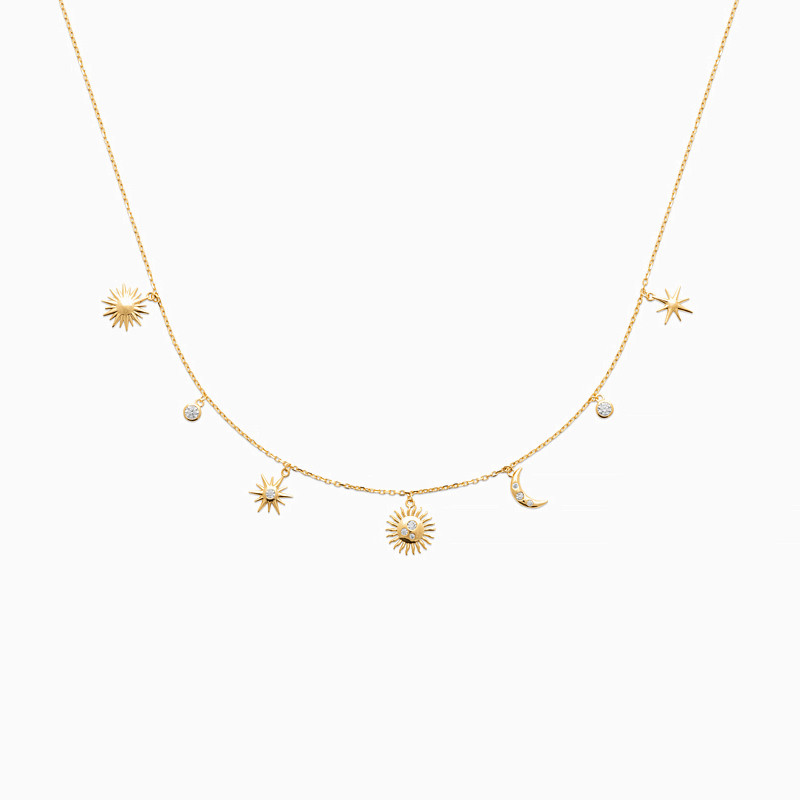 Gold Plated Colored Stones Charms Necklace