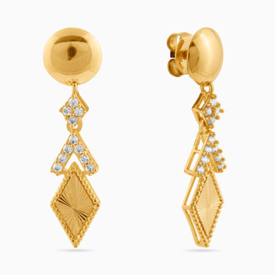 Rhombus Cubic Zirconia Drop Earrings in 21K Gold - 22003110019