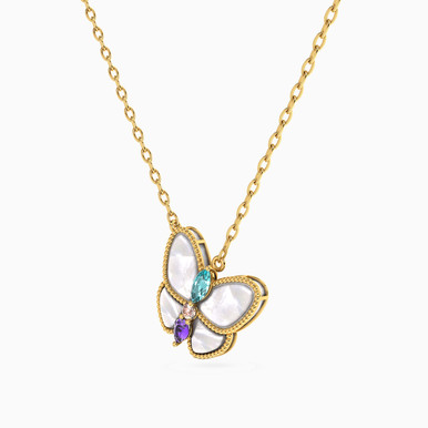 Butterfly Colored Stones Necklace in 18K Gold - 111405180290