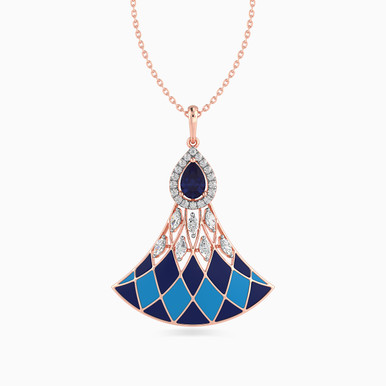 Triangle Diamond Colored Stones & Enamel Coated Necklace in 18K Gold - KP603347SB-SI3