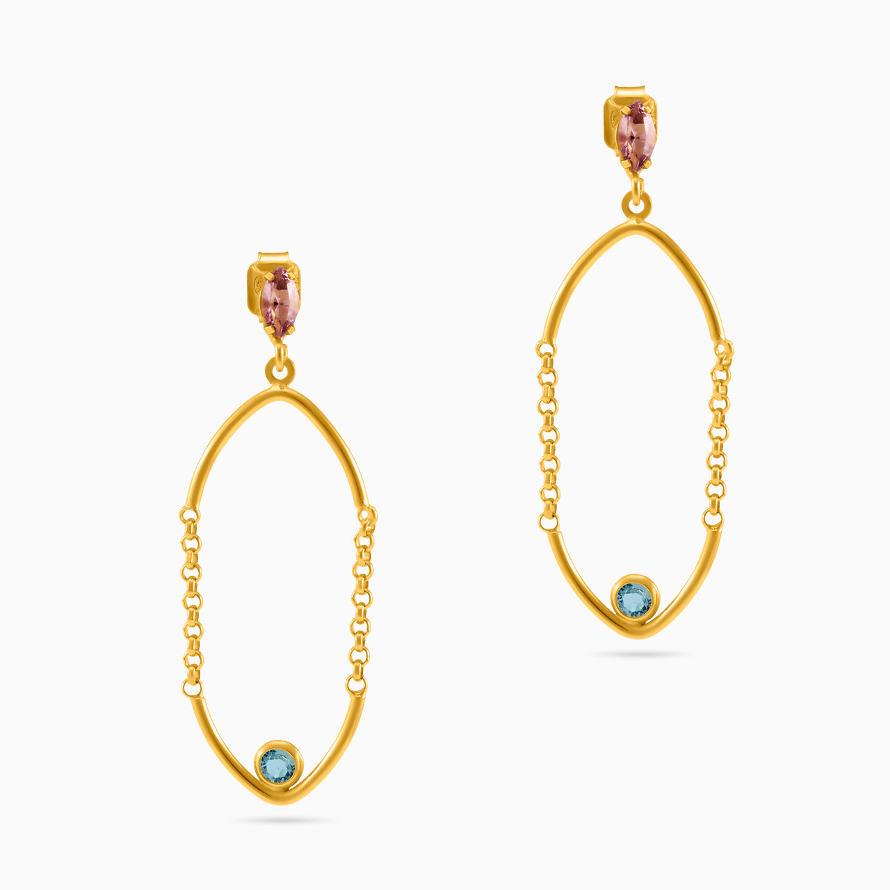 Gold Plated Colored Stones Drop Earrings