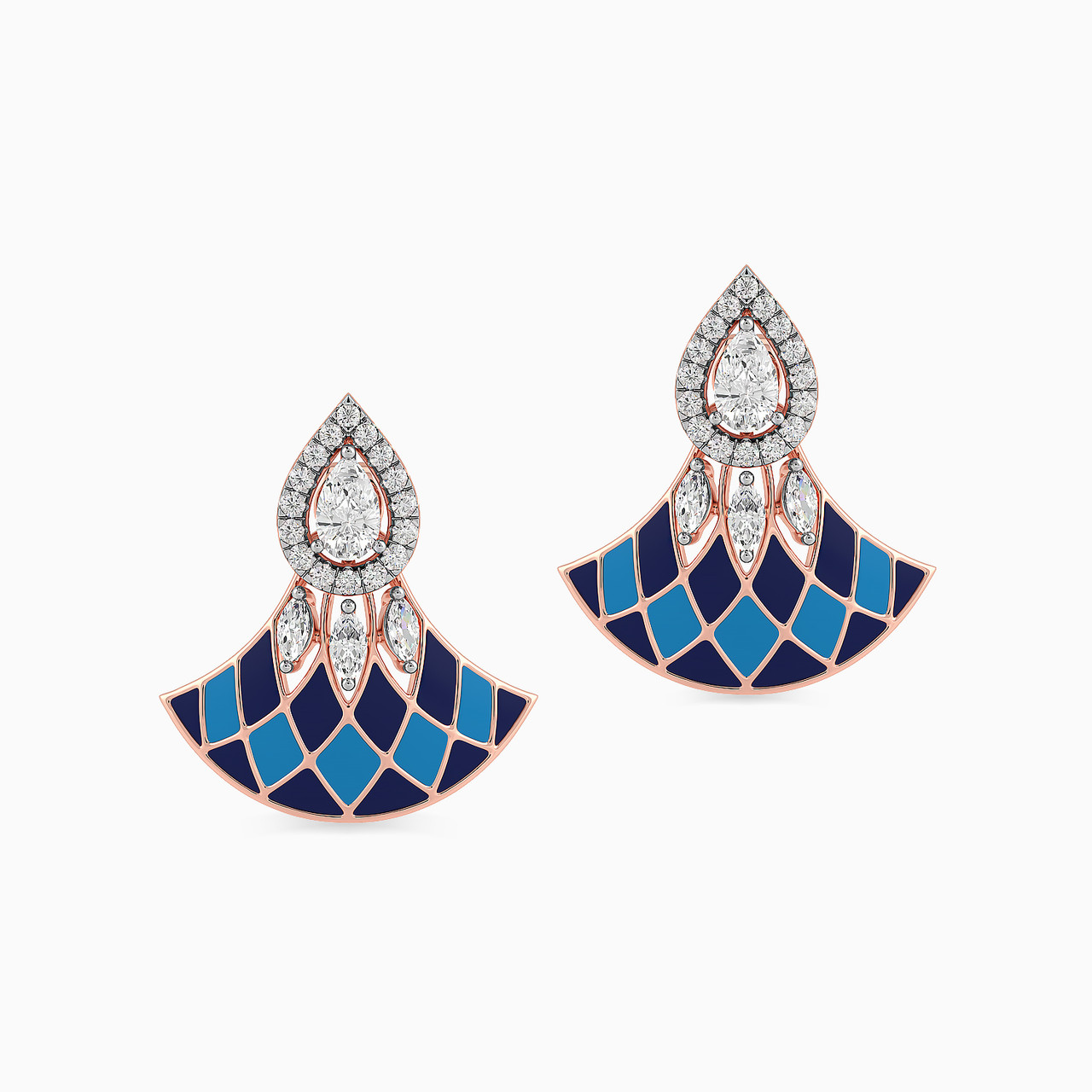 18K Gold Diamond Colored Stones & Enamel Coated Stud Earrings