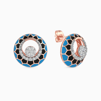 Circle Diamond & Enamel CoatedStud Earrings in 18K Gold - KE603639-SI3