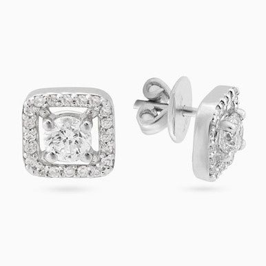 Square Clear Stone Stud Earrings in 18K Gold - 21051110246