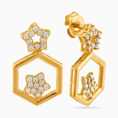 Hexagon Cubic Zirconia Drop Earrings in 21K Gold - 22003030138 Hexagon Cubic Zirconia Drop Earrings in 21K Gold - 22003030138