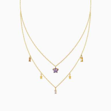 Star Colored Stones Layered Necklace in 18K Gold - 111404180157