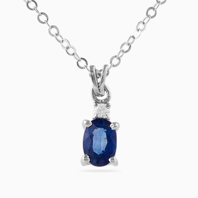 Oval Diamond & Blue Stone Necklace in 18K Gold - LNE00046SB
