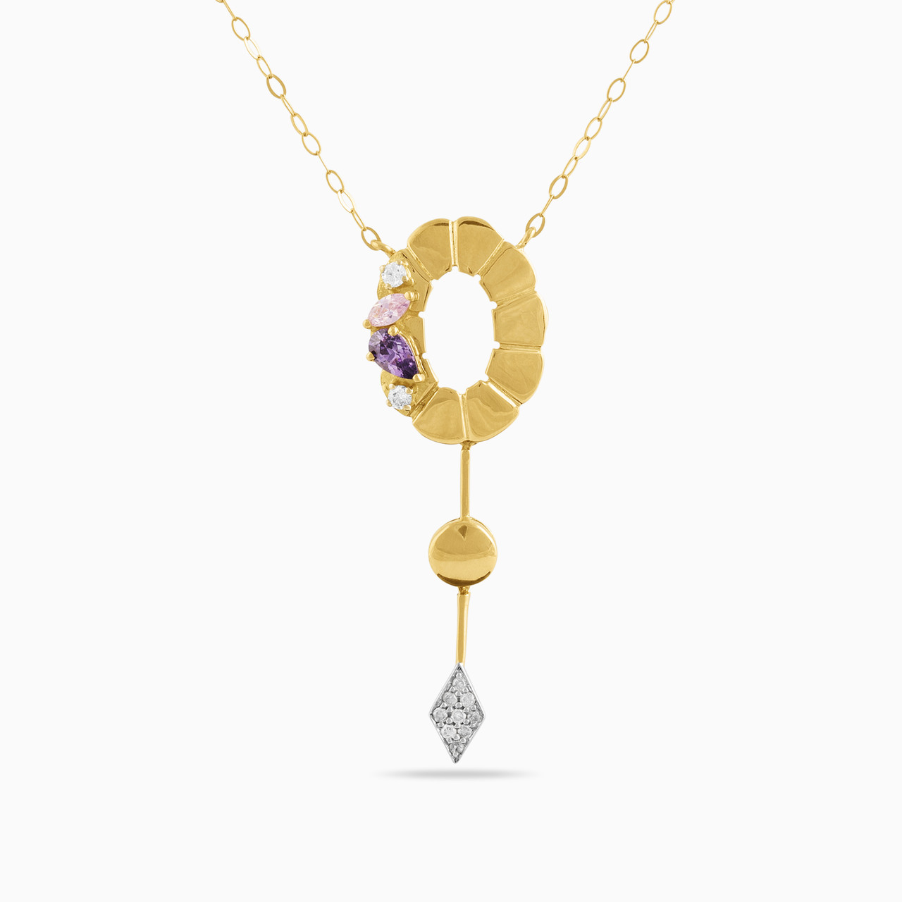 18K Gold Diamond & Colored Stones Drop Pendant Necklace