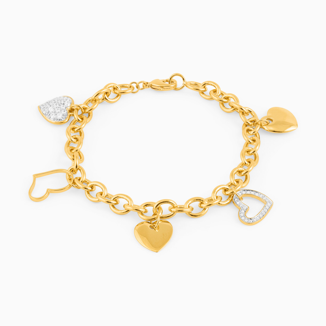 Heart Cubic Zirconia Gold Plated Charms Bracelet