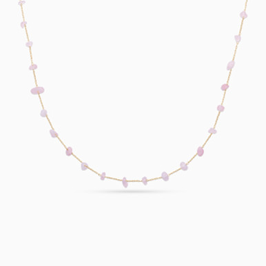 Multi-shaped Rose Stone Gold Plated Chain Necklace - 97365445