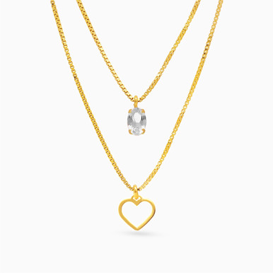 Heart Clear Stone Gold Plated Layered Necklace - A4568-07DG