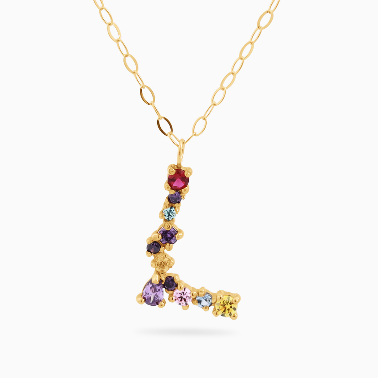 Letter L Colored Stones Pendant with 18K Gold Chain