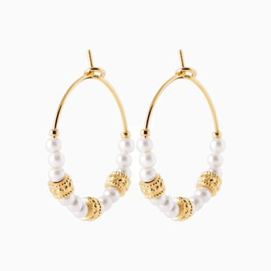 Circle Pearl Gold Plated Hoop Earrings - 26594014