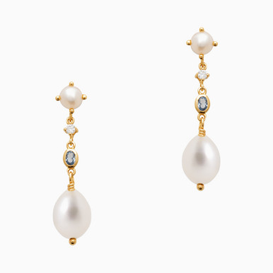 Circle Pearl & Colored Stones Gold Plated Drop Earrings - 230310014
