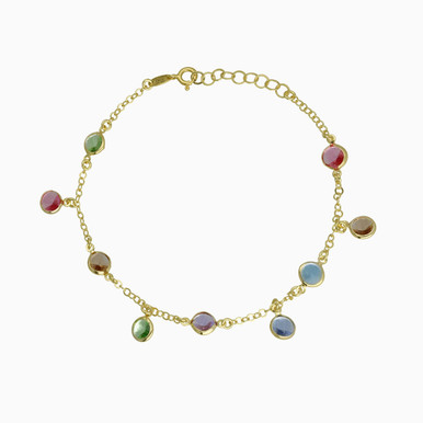 Circle Colored Stones Gold Plated Chain Anklet - A4553-MDB