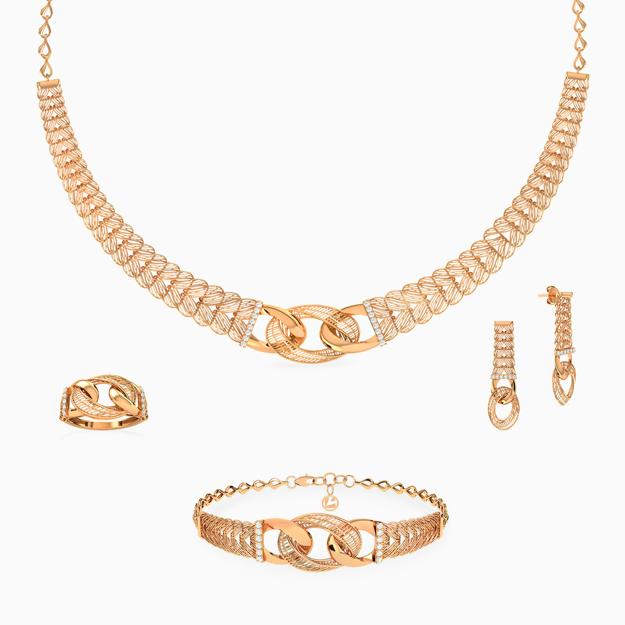 21K Gold Cubic Zirconia Jewelry Set -4 Pieces