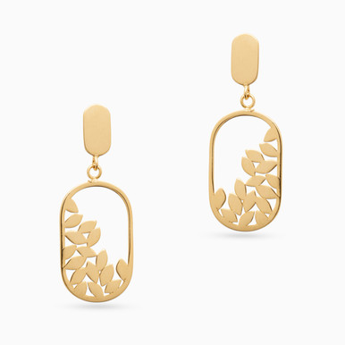Leaf Gold Plated Drop Earrings - 23026100