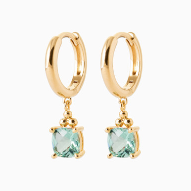 Square Green Stones Gold Plated Hoop Earrings - 2658850