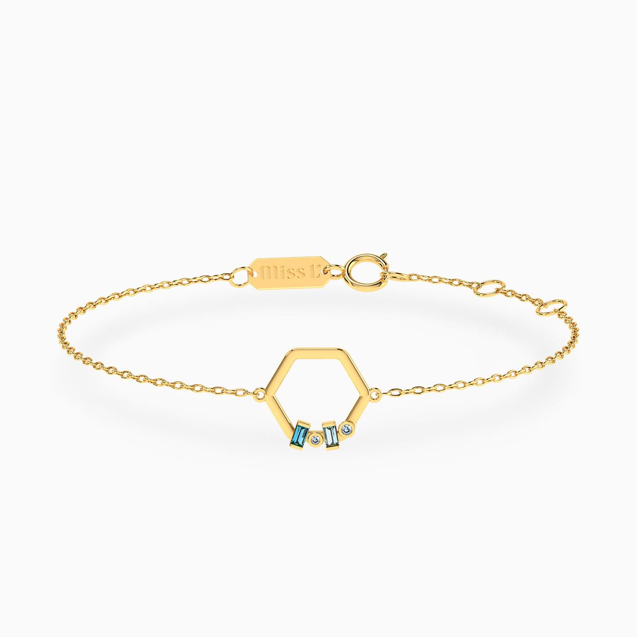 18K Gold Colored Stones Chain Bracelet