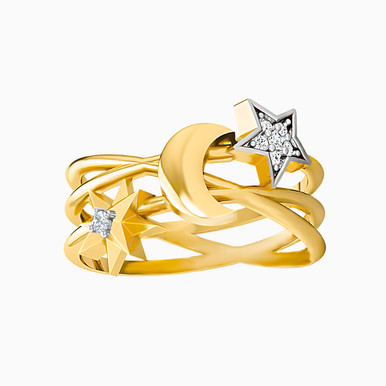 Star & Moon Diamonds Ring in 18K Gold - 41194
