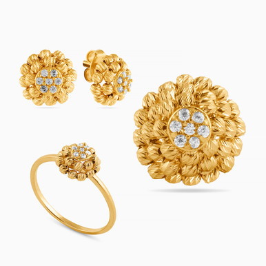 Flower Cubic Zirconia Half Set in 21K Gold (3 Pieces) - 22006020012 Flower Cubic Zirconia Half Set in 21K Gold (3 Pieces) - 22006020012