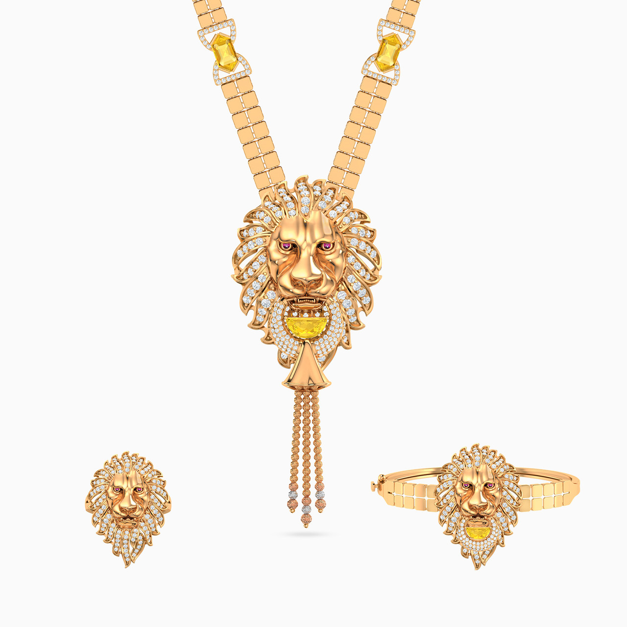 21K Gold Colored Stones Jewelry Set -3 Pieces