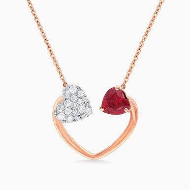Heart Diamond & Red Stone Necklace in 18K Gold - KP702043RB