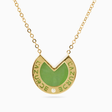 Pie Diamond & Green Stones Necklace in 18K Gold - LNE00004