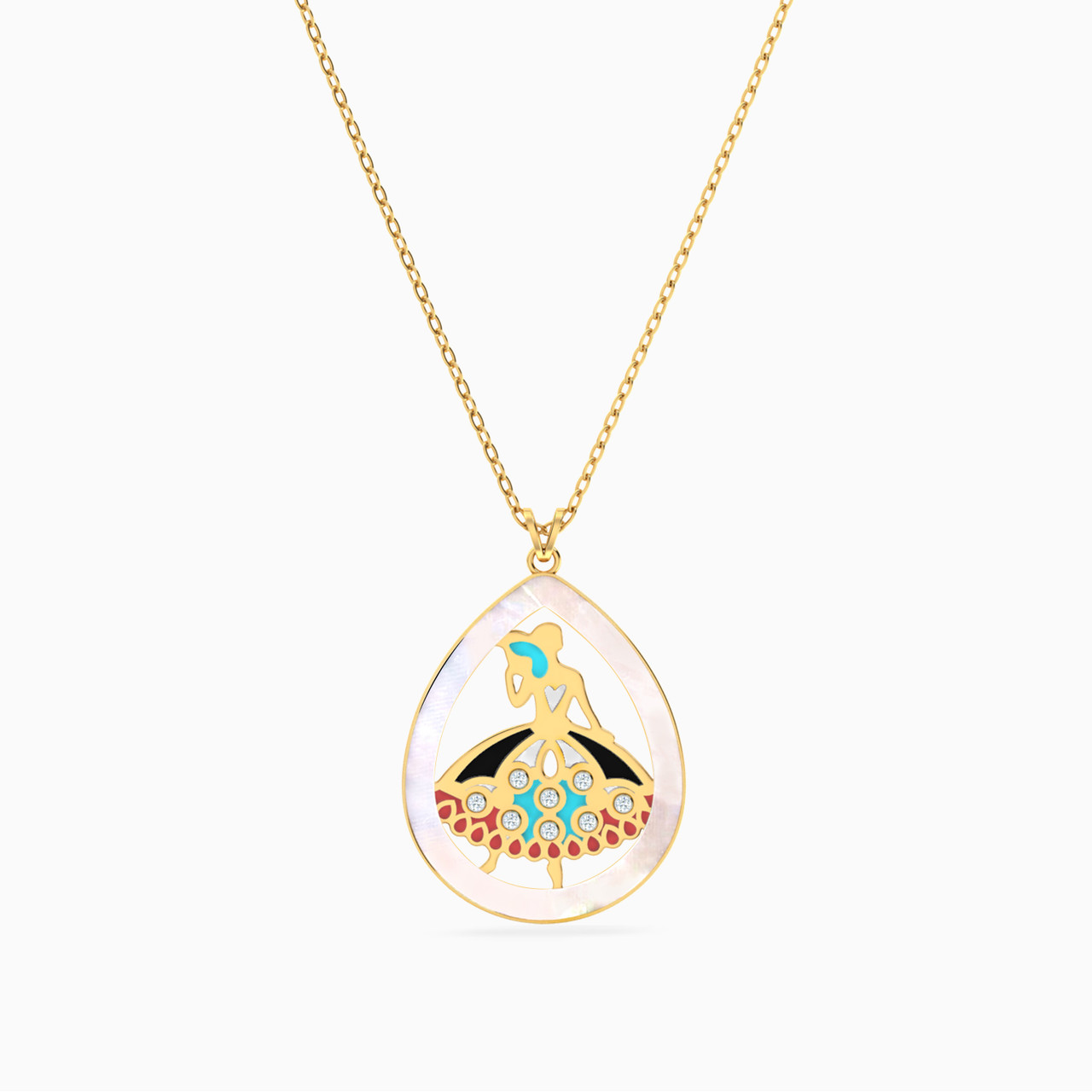 18K Gold Diamond & Enamel Coated Pendant Necklace