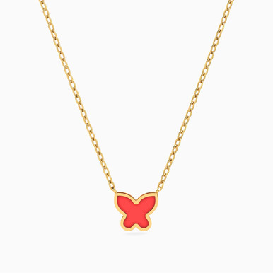 Kids Butterfly Red Stone Necklace in 18K Gold - 21046110875