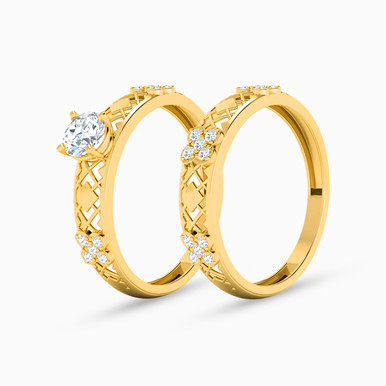 Flower Cubic Zirconia Twin Rings in 21K Gold - 22039110031