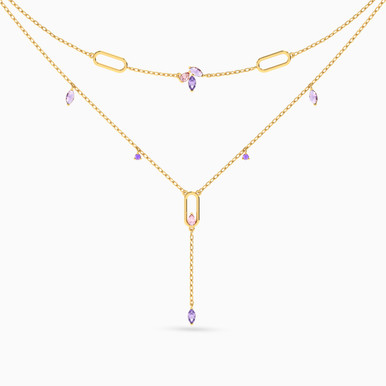 Multishaped Purple Stone Layered Necklace in 18K Gold - 21046110882
