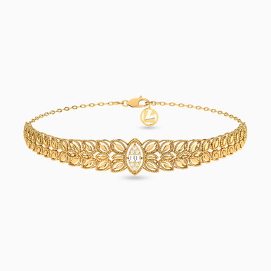 Leaf Cubic Zirconia Chain Bracelet in 21K Gold - 22010110427