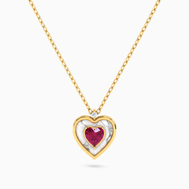 Heart Diamond & Colored Stones Necklace in 18K Gold - 111405180270