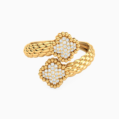 Flower Cubic Zirconia Two headed Ring in 21K Gold - 72002110038