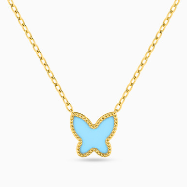 Butterfly Colored Stones Necklace in 18K Gold - 21046110706 Butterfly Colored Stones Necklace in 18K Gold - 21046110706