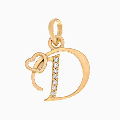 Letter D Cubic Zirconia Pendant in 21K Gold - 62004180039