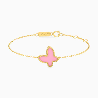 Butterfly Rose Stone Chain Bracelet in 18K Gold - 21047110178