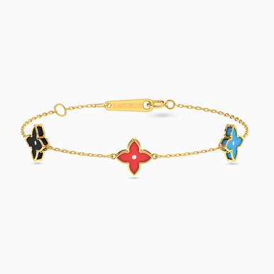 Flower Colored Stones Chain Bracelet in 18K Gold - 111305180257