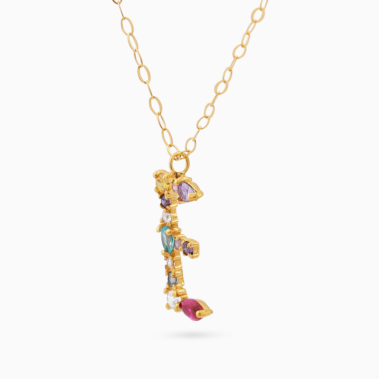 Letter E Colored Stones Pendant with 18K Gold Chain