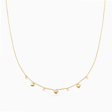 Heart Clear Stone Gold Plated Chain Necklace - 97383445