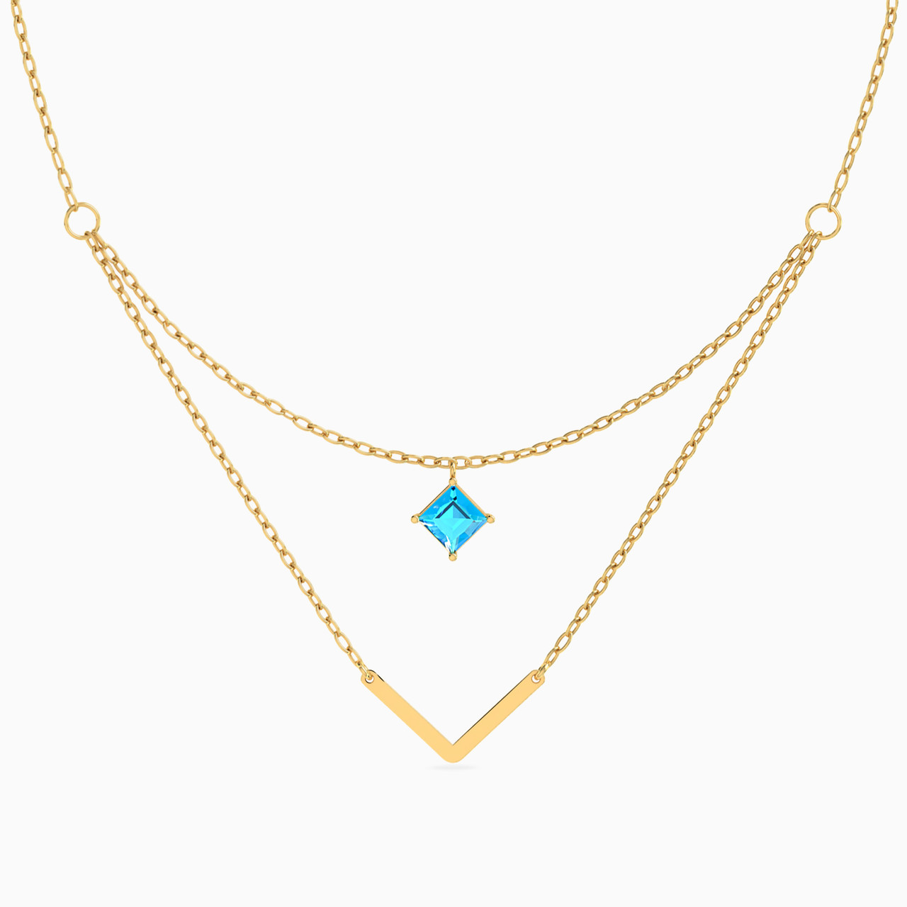 18K Gold Colored Stones Layered Necklace